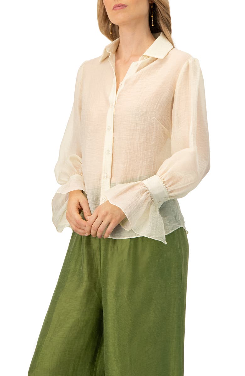 IVONNE See-Through Long Sleeve Shirt With Wide Cuffs, Alternate, color, Ivory
