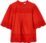 Madewell Embroidered Pintuck High Neck Cotton Voile Top