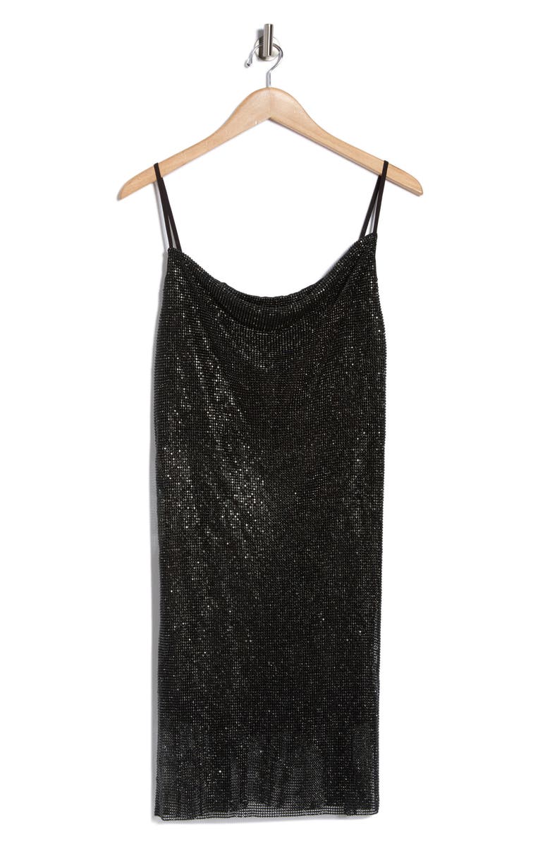 L'AGENCE Benson Crystal Chain Mail Mini Slipdress, Main, color, Gunmetal/ Black