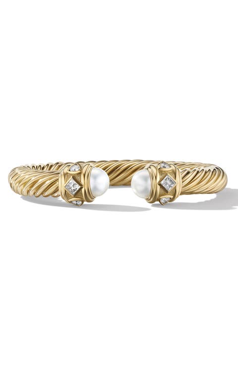 Renaissance® Cablespira Bracelet in 18K Yellow Gold with Pearls and Diamonds, 9mm