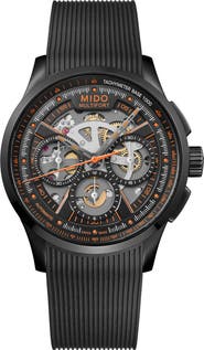 MIDO Multifort Skeleton Black Chronograph Automatic Rubber Strap Watch, 43mm