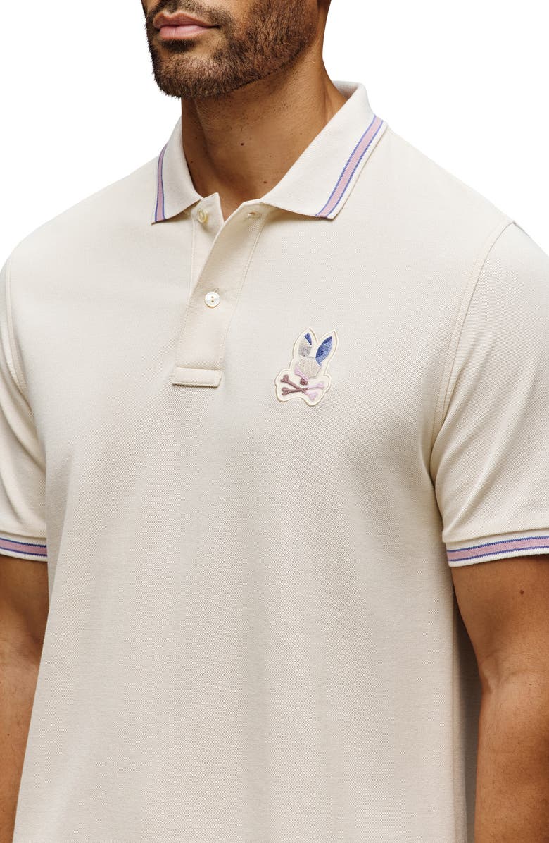 Psycho Bunny Dante Tipped Pima Cotton Piqué Polo, Alternate, color, White Cap Grey
