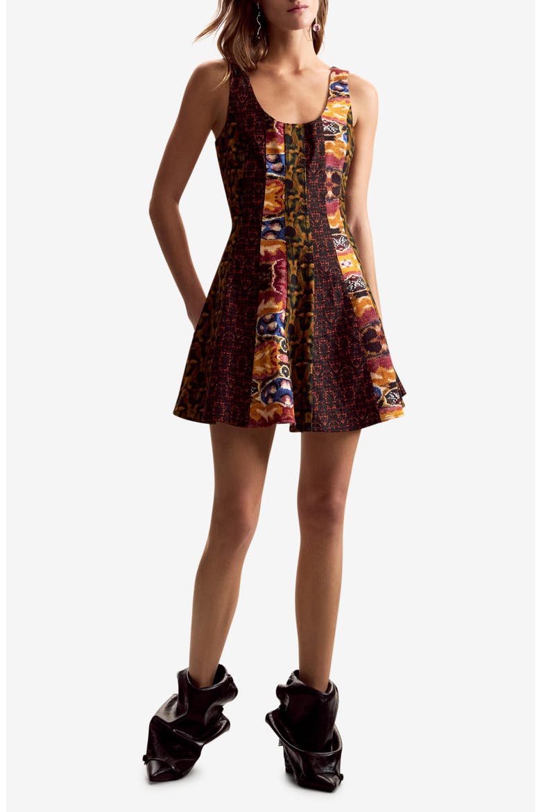 Mix Print Fit & Flare Minidress, Main, color, BURGUNDY MULTI