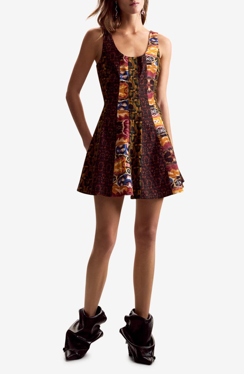 Desigual Mix Print Fit & Flare Minidress, Main, color, Burgundy Multi
