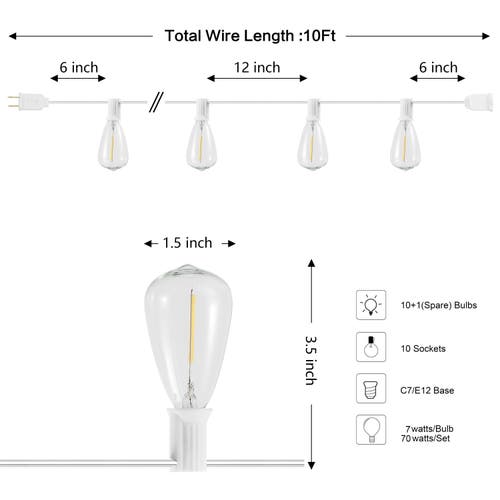 Jonathan Y 10-light Indoor/outdoor 10 Ft. Rustic Industrial Incandescent C7 Bulb String Lights