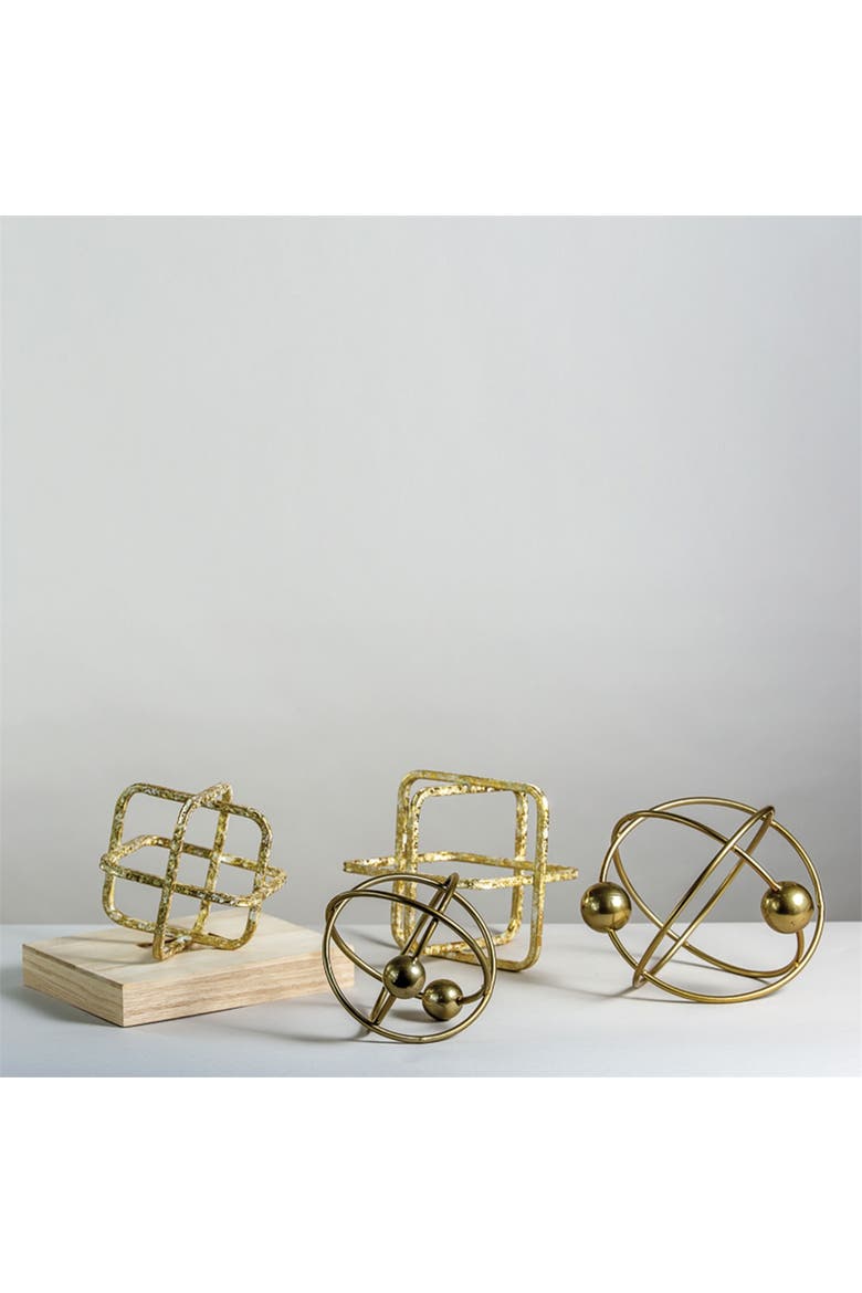 Small Distressed Gold Cube Metal Decorative Sculpture, Alternate, color, Gold