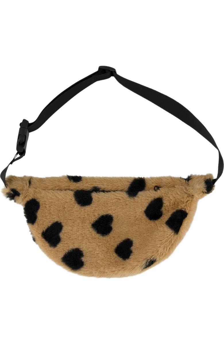 Deux par Deux Girl's Faux Fur Fanny Bag Caramel Printed Heart, Alternate, color,