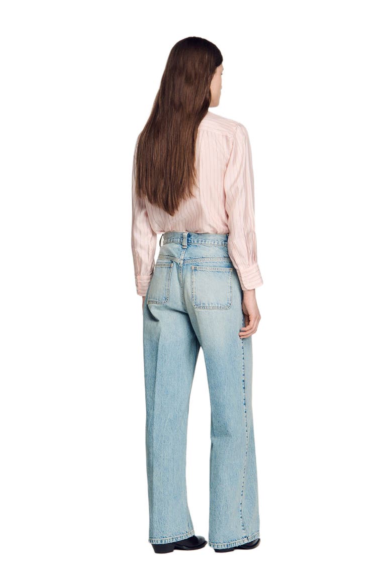 Straight-leg leather detail jeans, Alternate, color, Blue jean