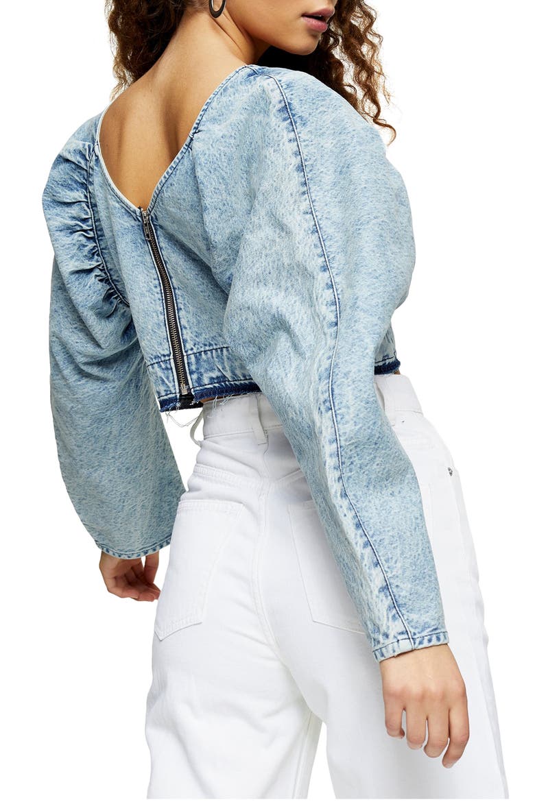 Acid Wash Denim Crop Top, Alternate, color, LIGHT DENIM