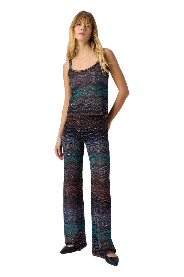 Wide-leg Trousers In Viscose Chevron Lamé With Sequins, Main, color, Dark Blue