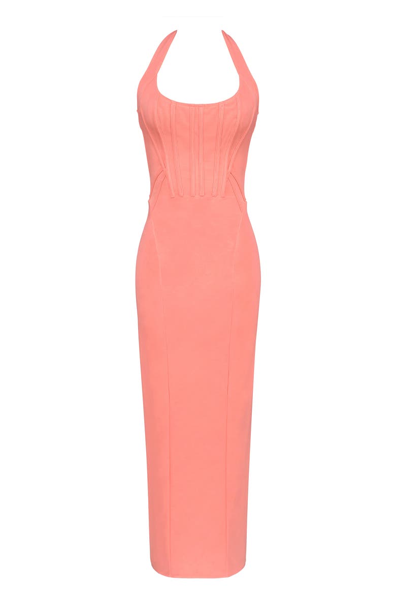 Lusilla Halter Powermesh Body-Con Cocktail Dress, Alternate, color, CORAL
