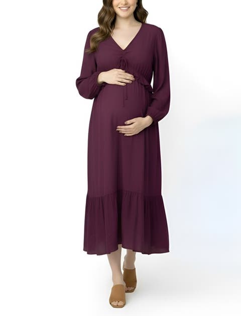 Woven Wrap Long Sleeve Midi Dress