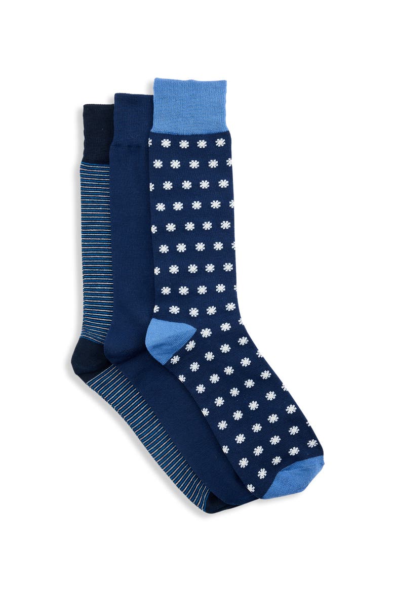 Big & Tall 3-Pk Classic Printed Socks V2, Main, color, BLUE MULTI