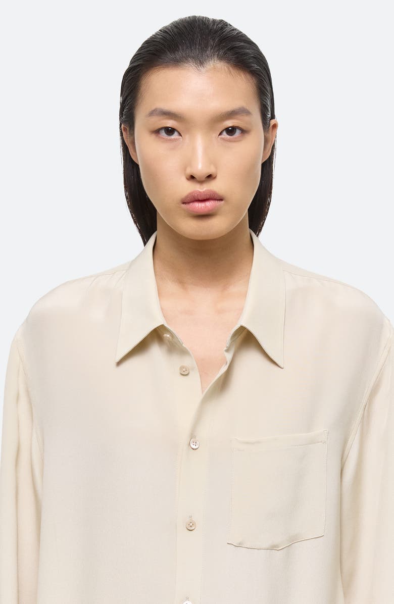 Helmut Lang Bomber Crinkle Long Sleeve Silk Shirt, Alternate, color, Oat