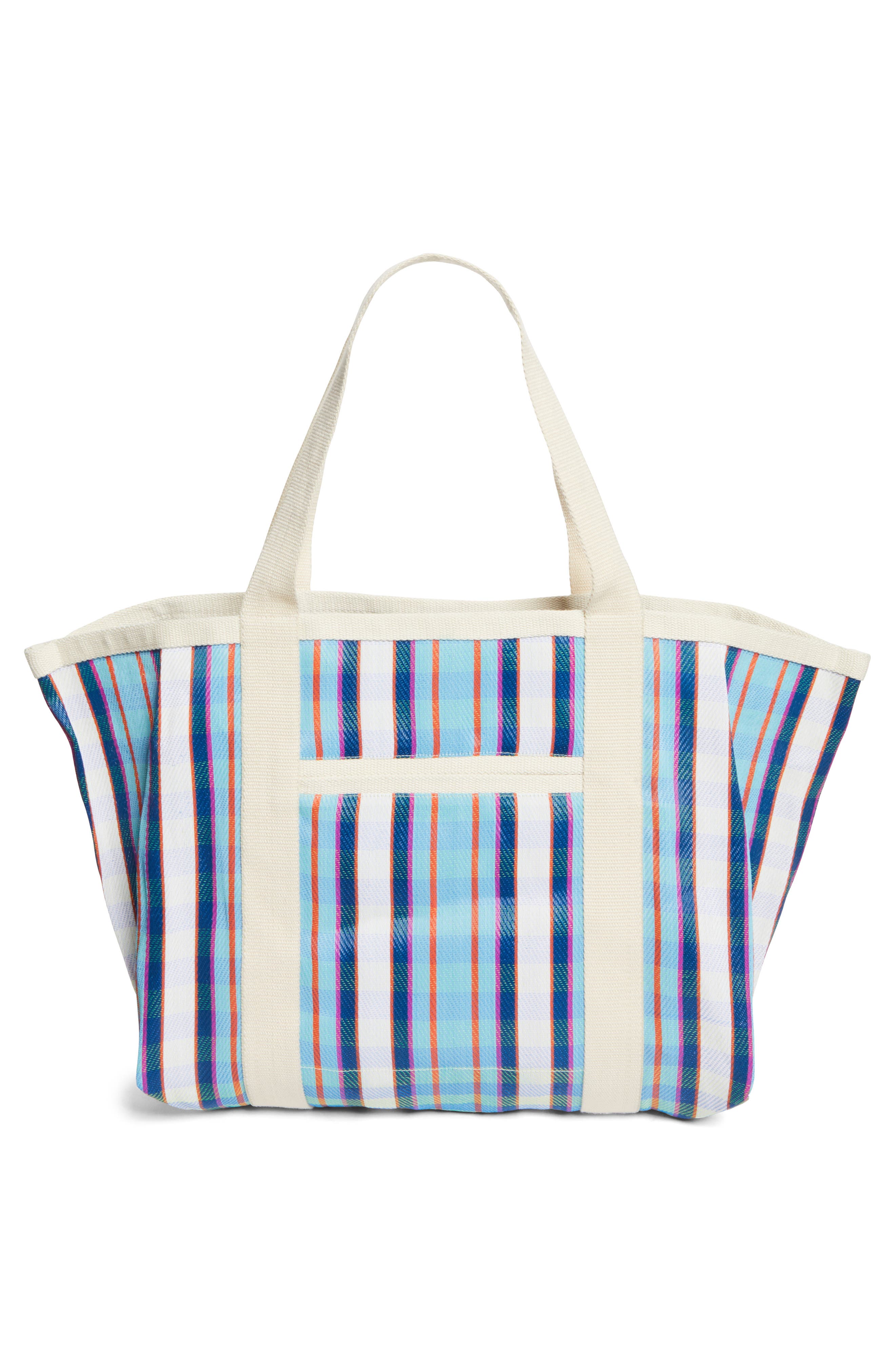 Isabel Marant Darwen Stripe Jacquard Tote, Alternate, color, Turquoise/ Chalk