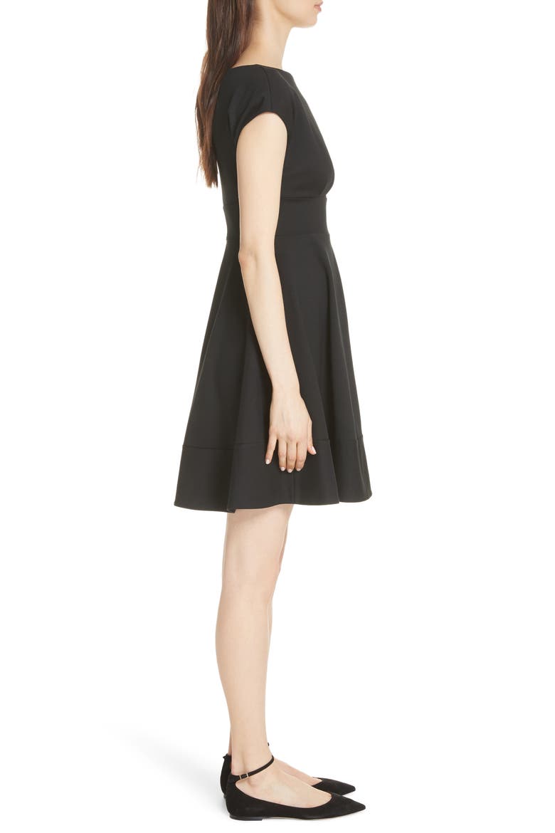 ponte fiorella fit & flare dress, Alternate, color, BLACK