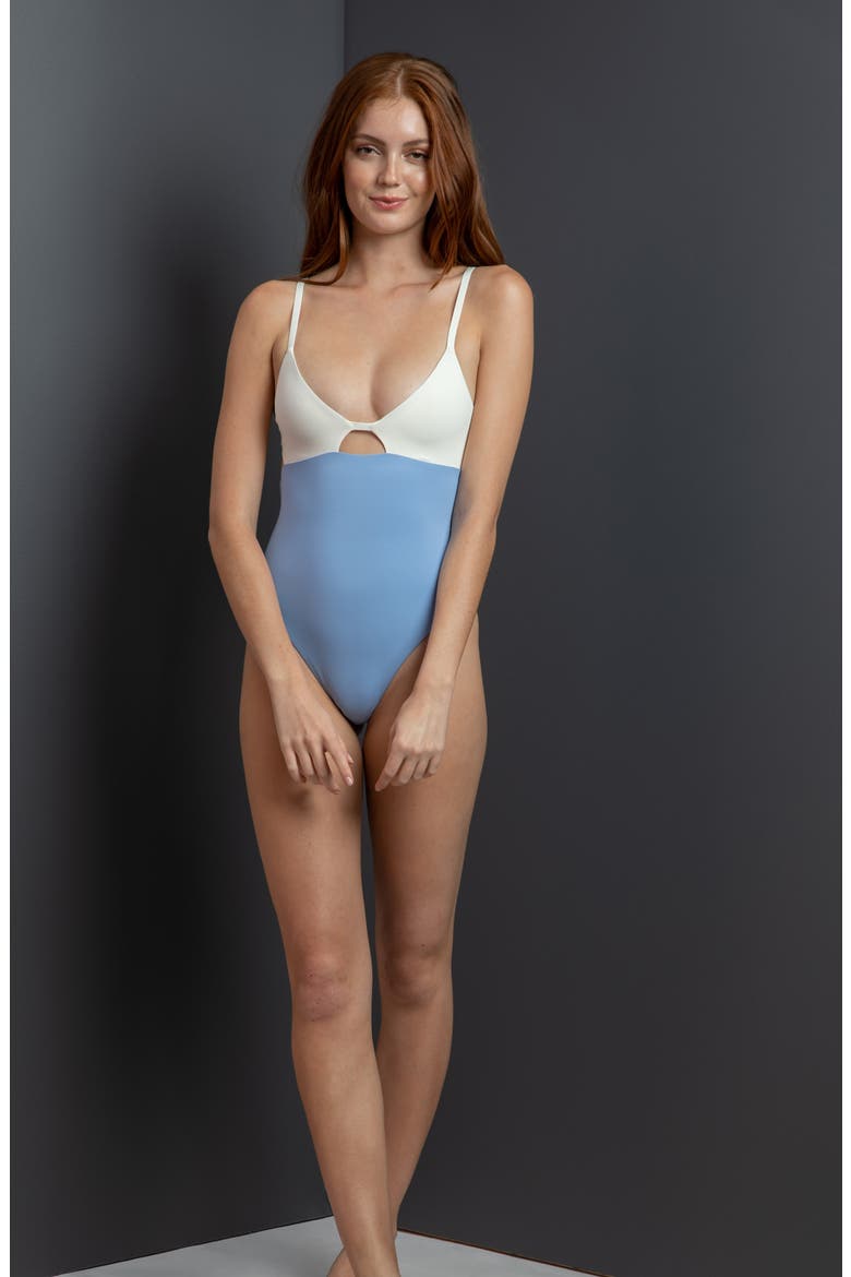 Adrian Cutout One-Piece Swimsuit, Alternate, color, BONE/ PERIWINKLE