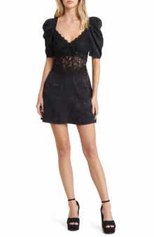 Danielle Open Back Lace & Damask Minidress