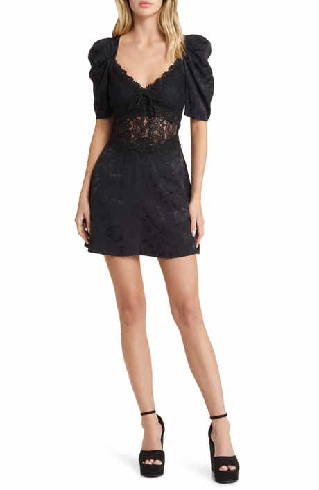 For Love & Lemons Danielle Open Back Lace & Damask Minidress
