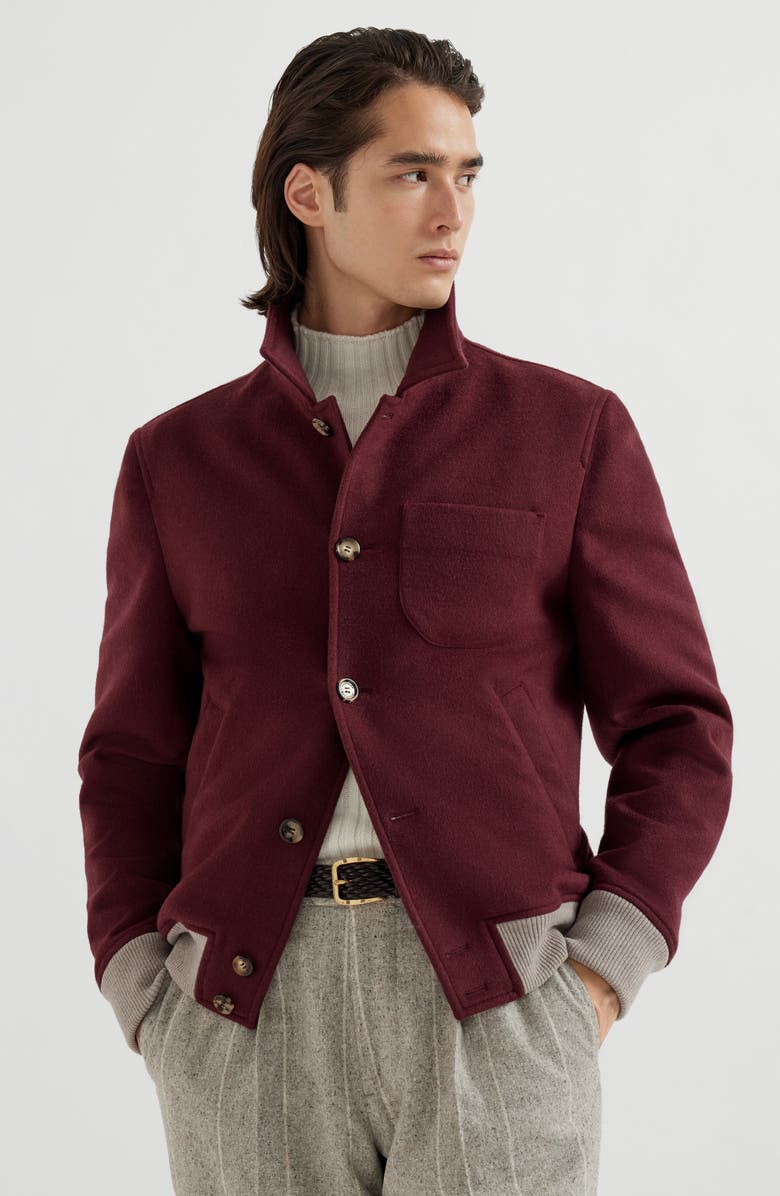 Brunello Cucinelli Shirt-style bomber jacket, Alternate, color, Burgundy