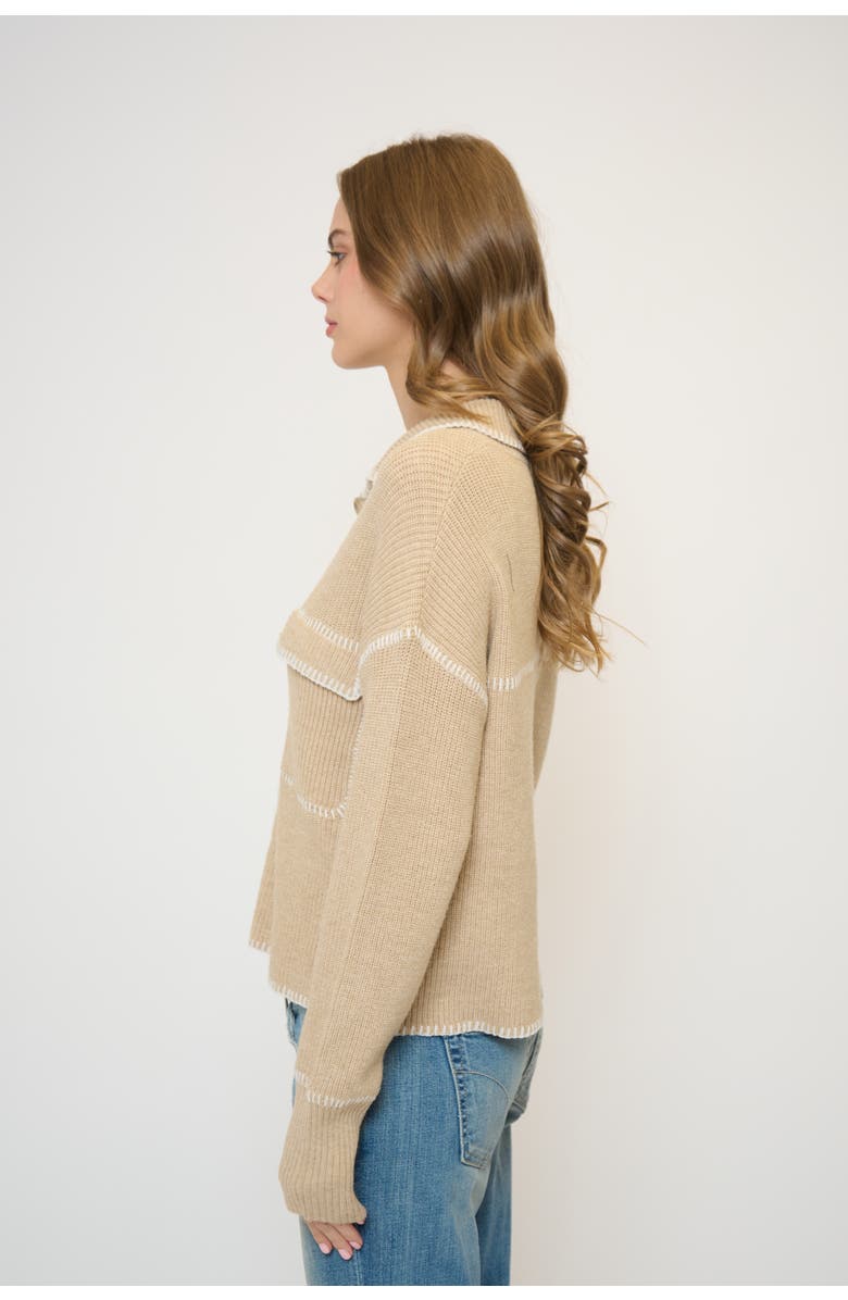 Central Park West Maisie Topstitch Sweater Jacket, Alternate, color, Oat