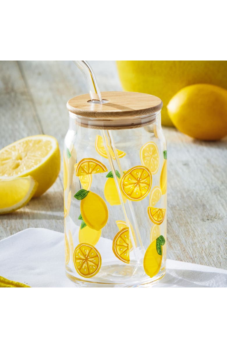 tag Lemon Lidded Glass Tumbler with Straw Dishwasher Safe, Alternate, color, Yellow