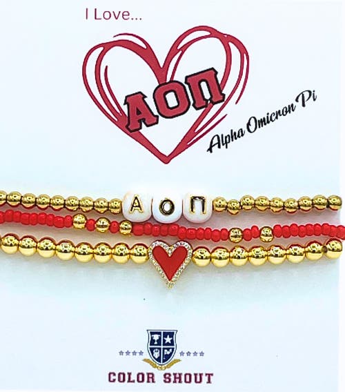 Color Shout Alpha Omicron Pi Love My Sorority Bracelet Stack In Gold