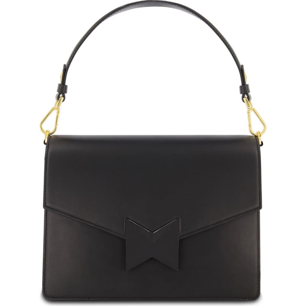 Mac Duggal Classic Leather Medium Size Shoulder Bag In Black