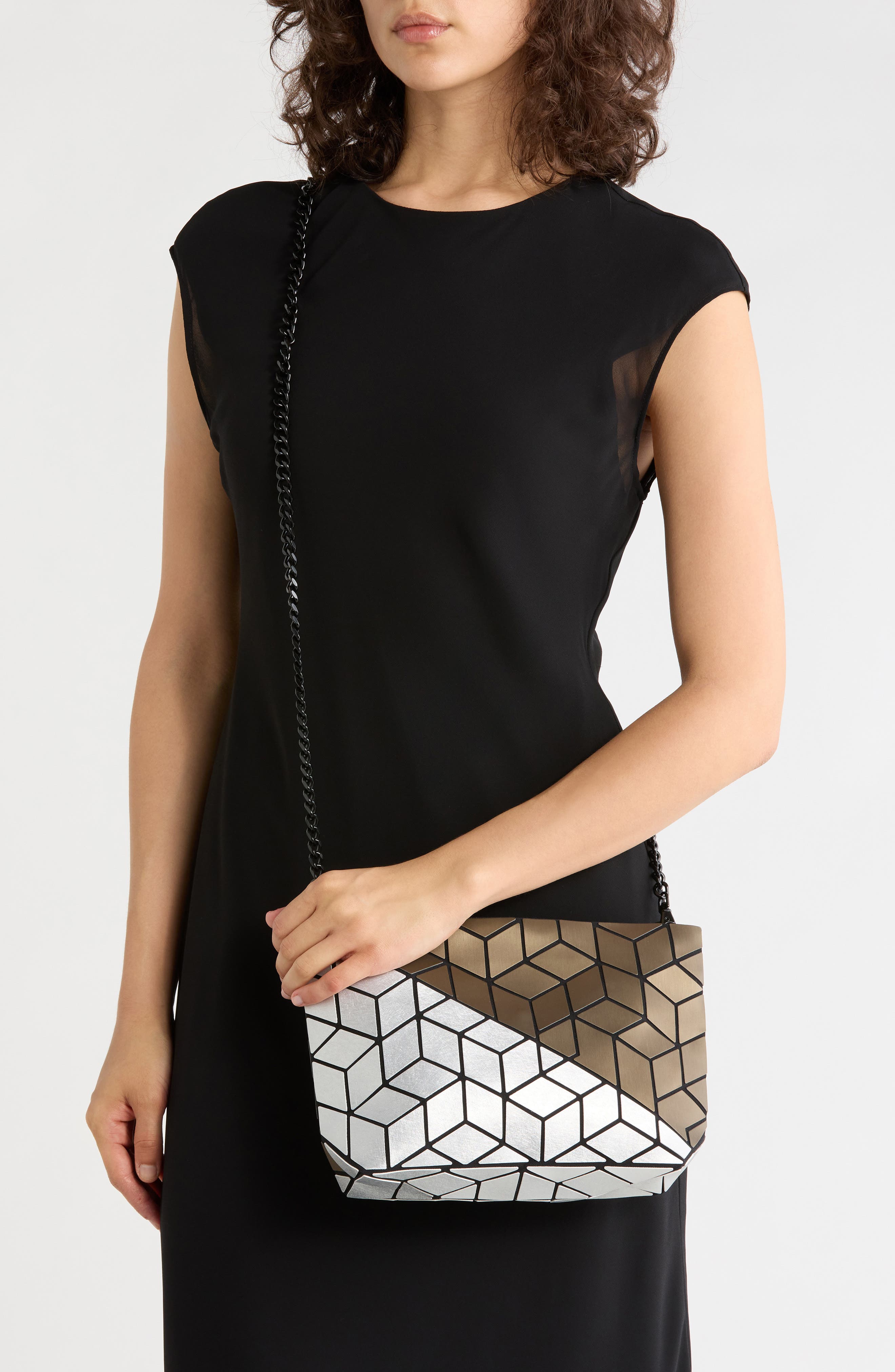 Diagonal Two-Tone Faux Leather Clutch, Alternate, color, BROWN/ BRONZE
