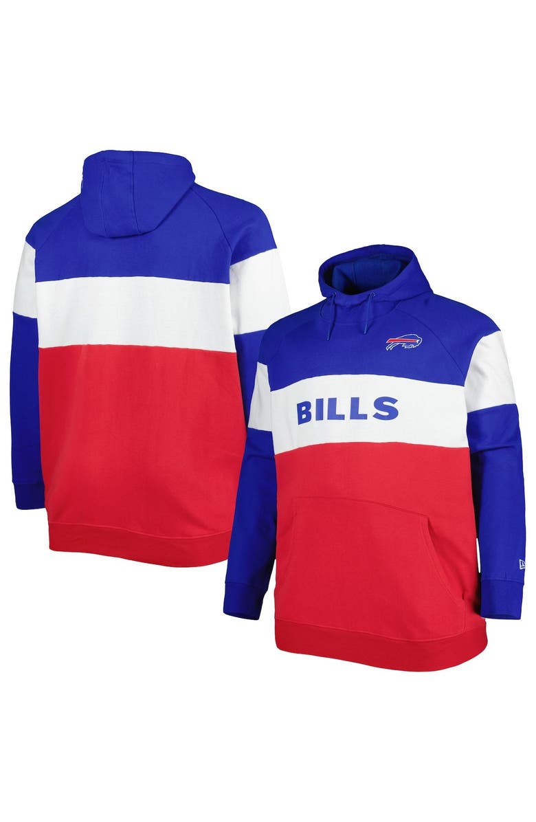 New Era Men's New Era Royal/Red Buffalo Bills Big & Tall Current Team Colorblock Fleece Raglan Pullover Hoodie, Main, color, Red