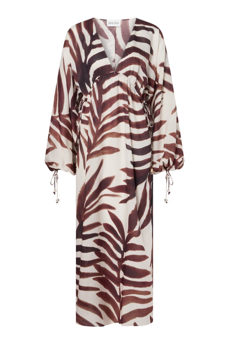Joseline Sheer Drawstring Maxi Kaftan, Alternate, color, Burnt Leaf