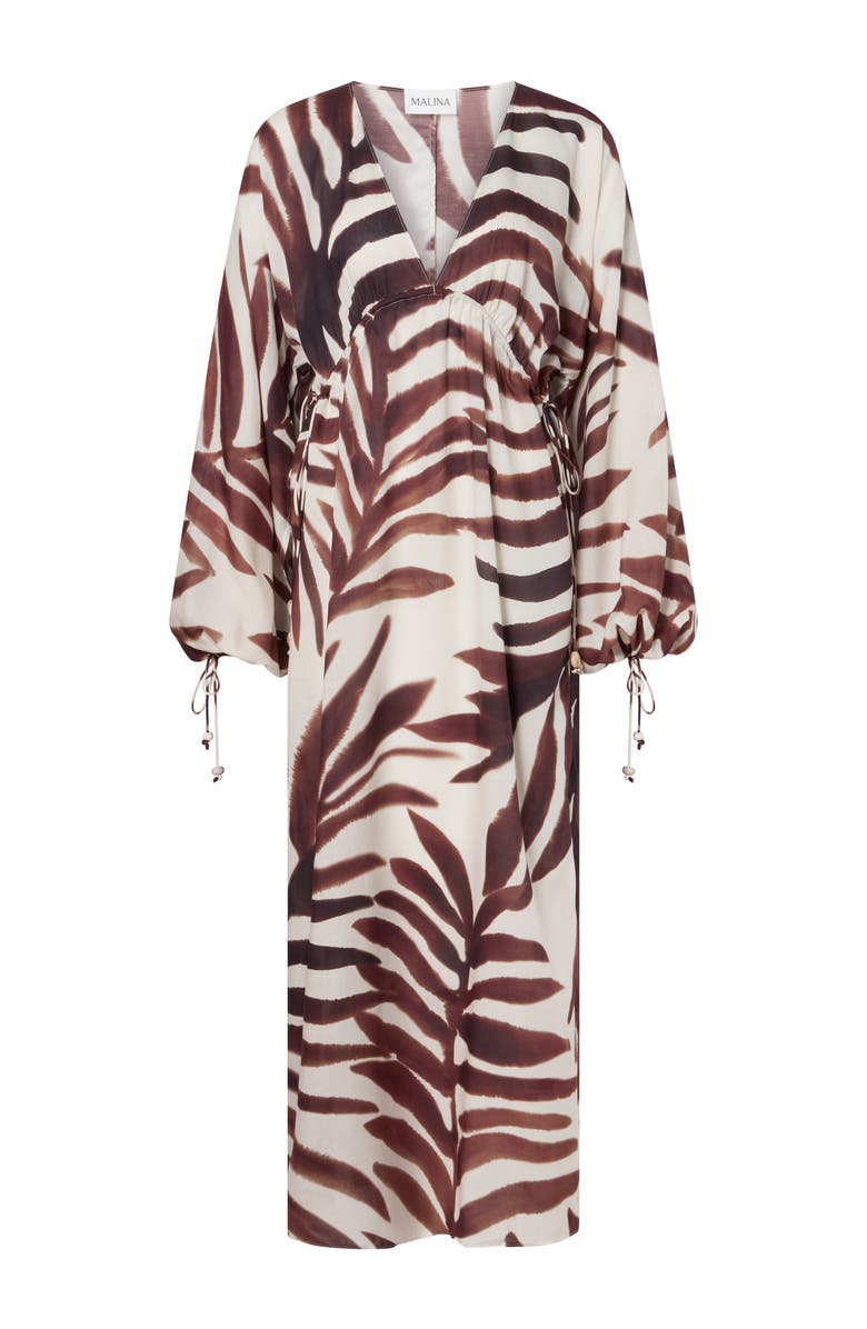 Malina Joseline Sheer Drawstring Maxi Kaftan, Alternate, color, Burnt Leaf