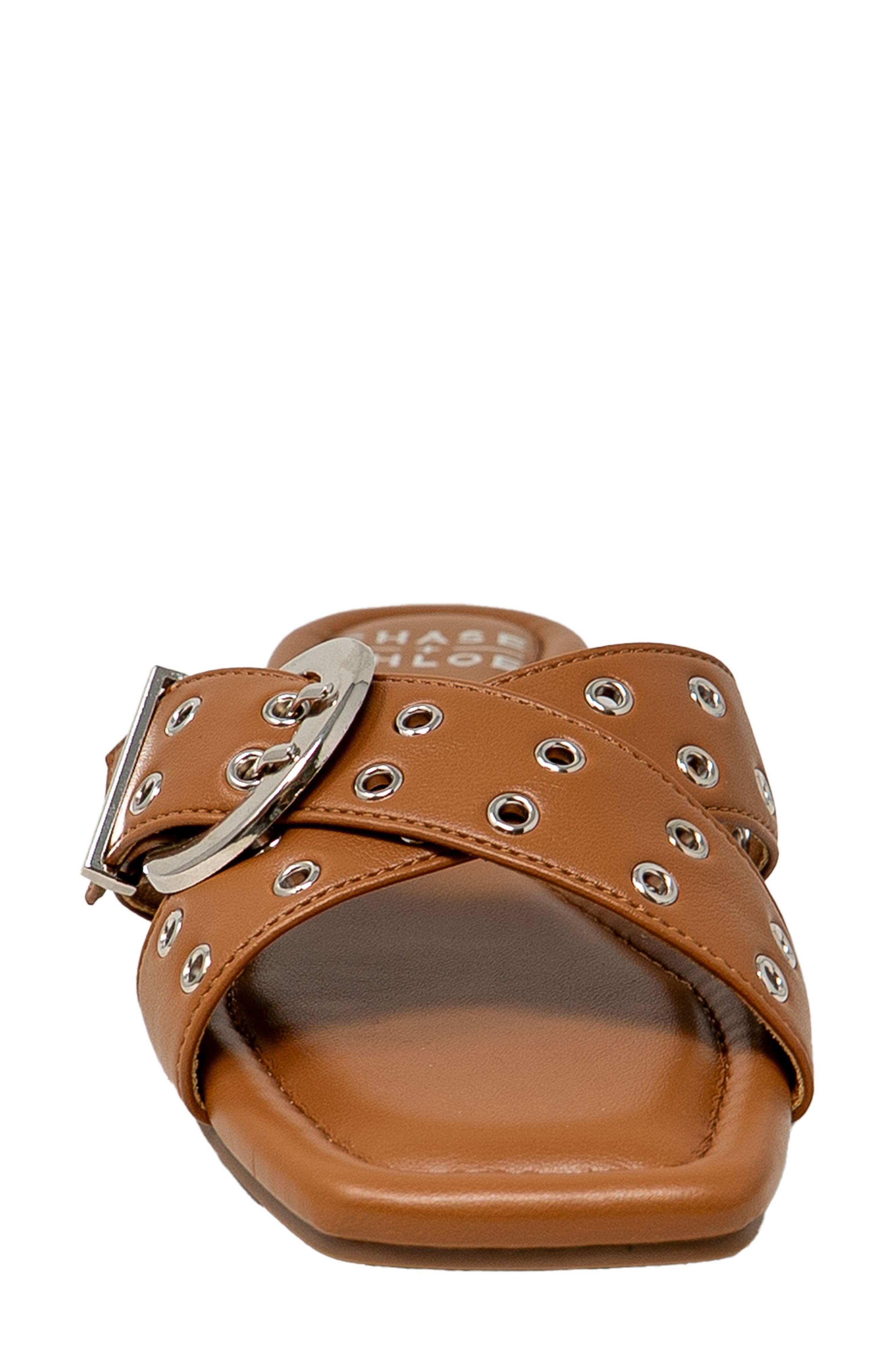 Grommet Cross Strap Slide Sandal, Alternate, color, TAN PU
