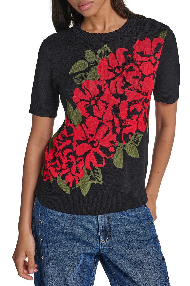 Rose Short Sleeve Sweater, Main, color, BLACK/ ADMIRAL RED/ GREEN