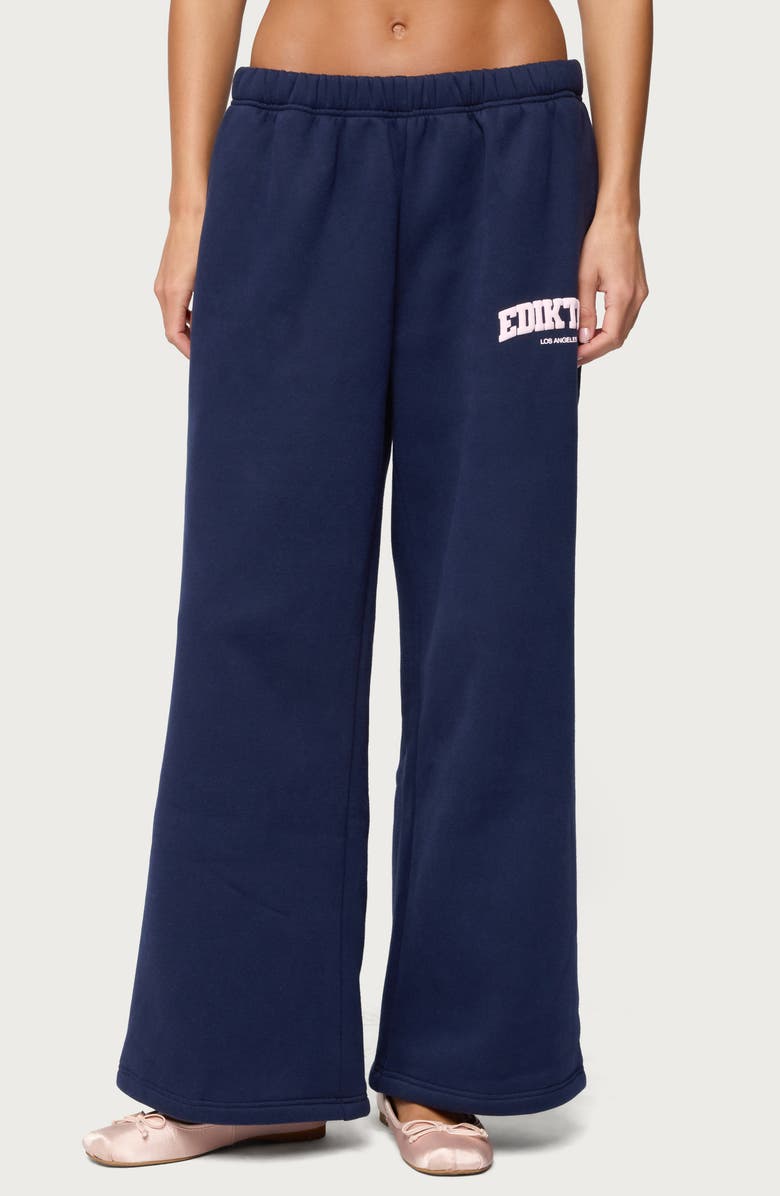 EDIKTED LA Wide Leg Graphic Sweatpants, Main, color, Navy
