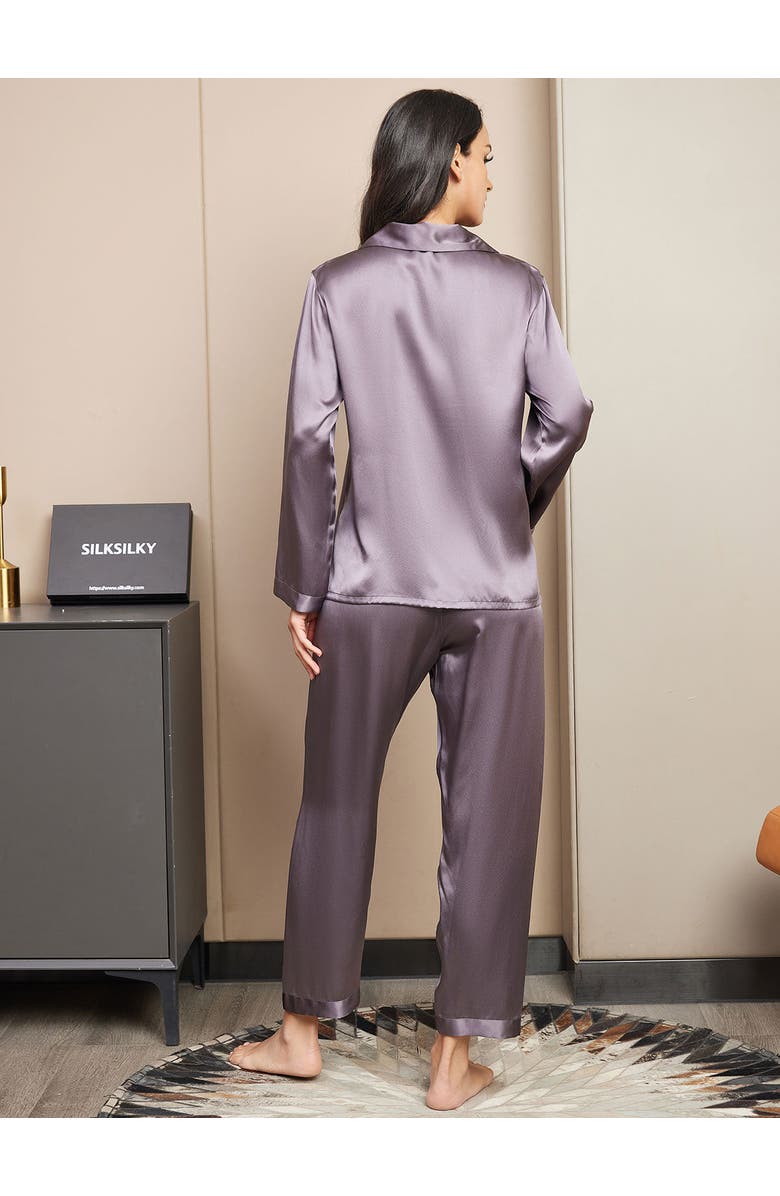 SILKSILKY Pure Silk Casual Button Up Women's Pajamas, Alternate, color, Purplegray