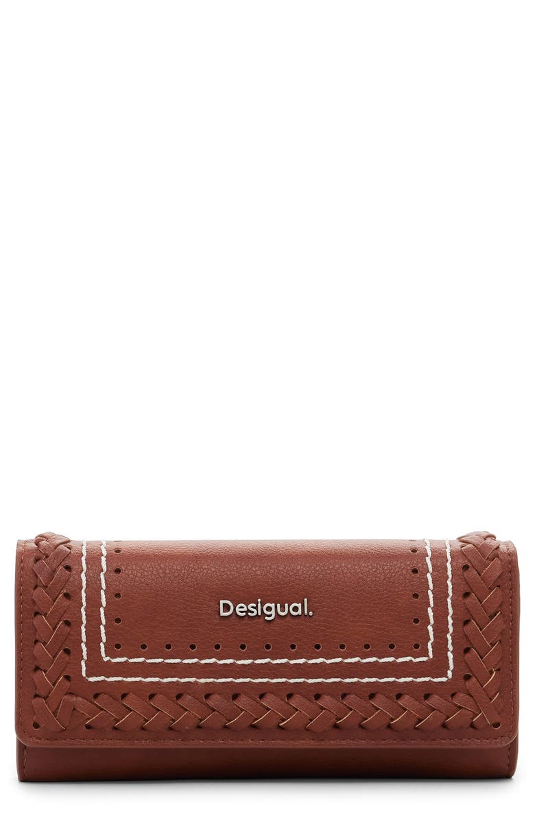 Desigual Long Faux Leather Wallet, Main, color, Camel