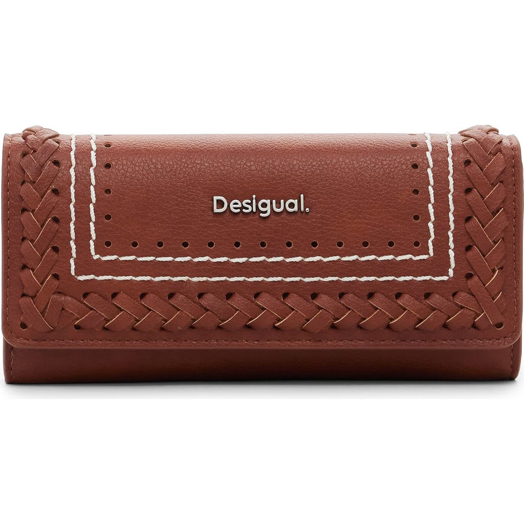Desigual Long Faux Leather Wallet In Camel