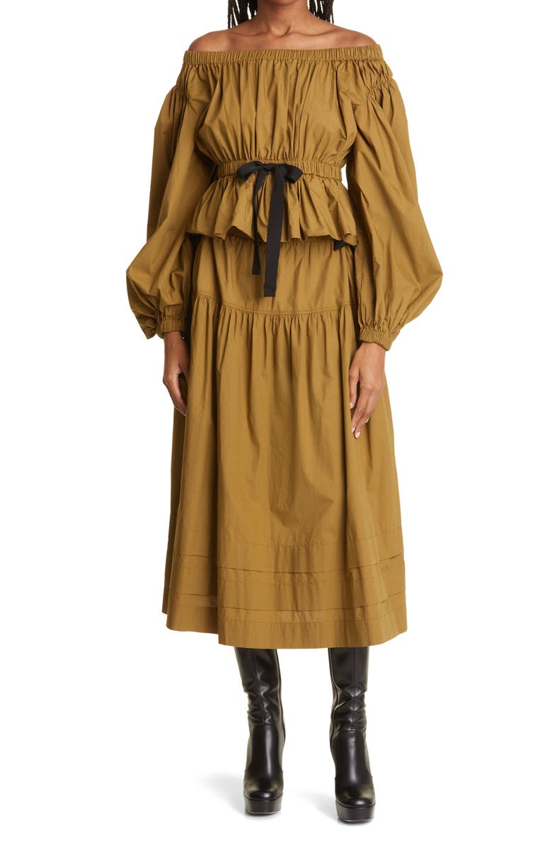Ulla Johnson Astra Tiered Drawstring Cotton Midi Skirt, Alternate, color, 