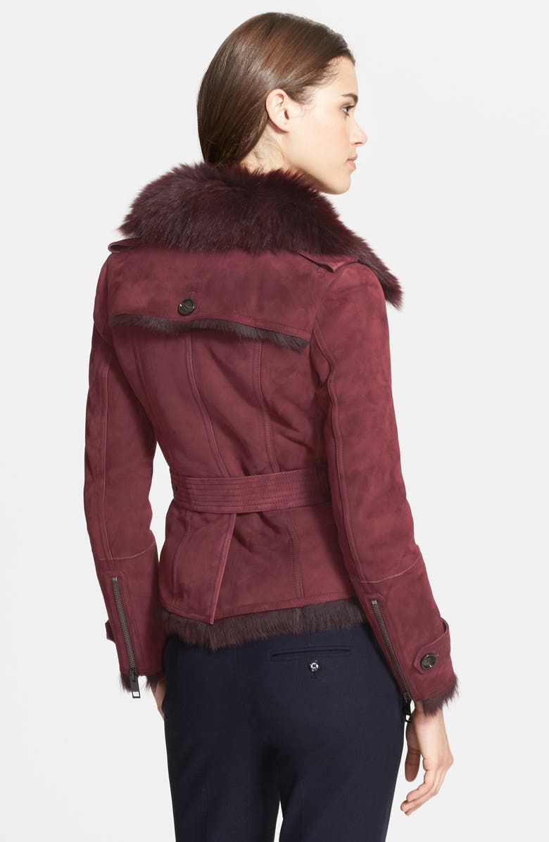 Burberry London 'Haddingcroft' Double Breasted Genuine Shearling Coat, Alternate, color,