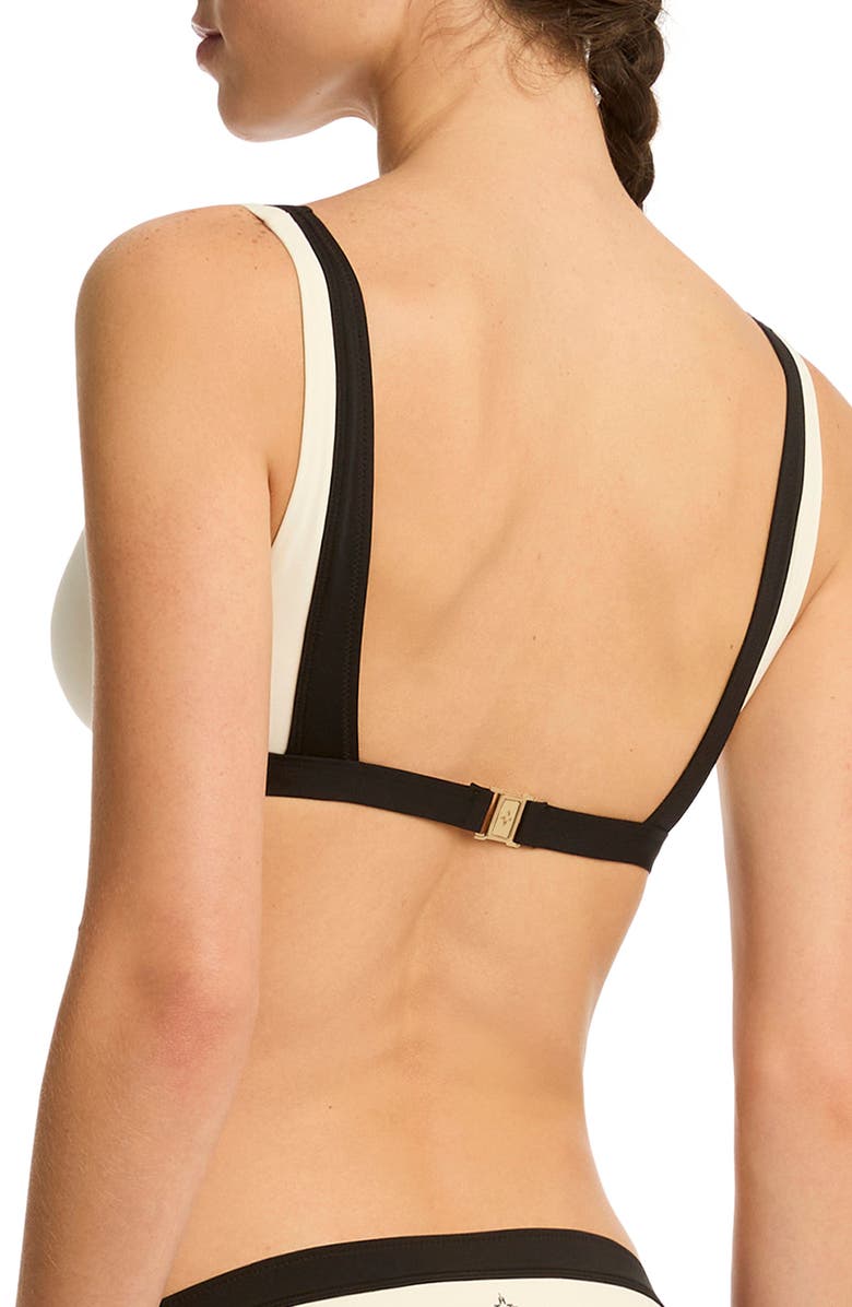 Sea Level Border Plunge Bikini Top, Alternate, color, Coconut