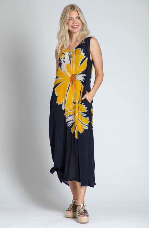 Apny Print V-neck Sleeveless Chiffon Midi Dress In Navy Multi