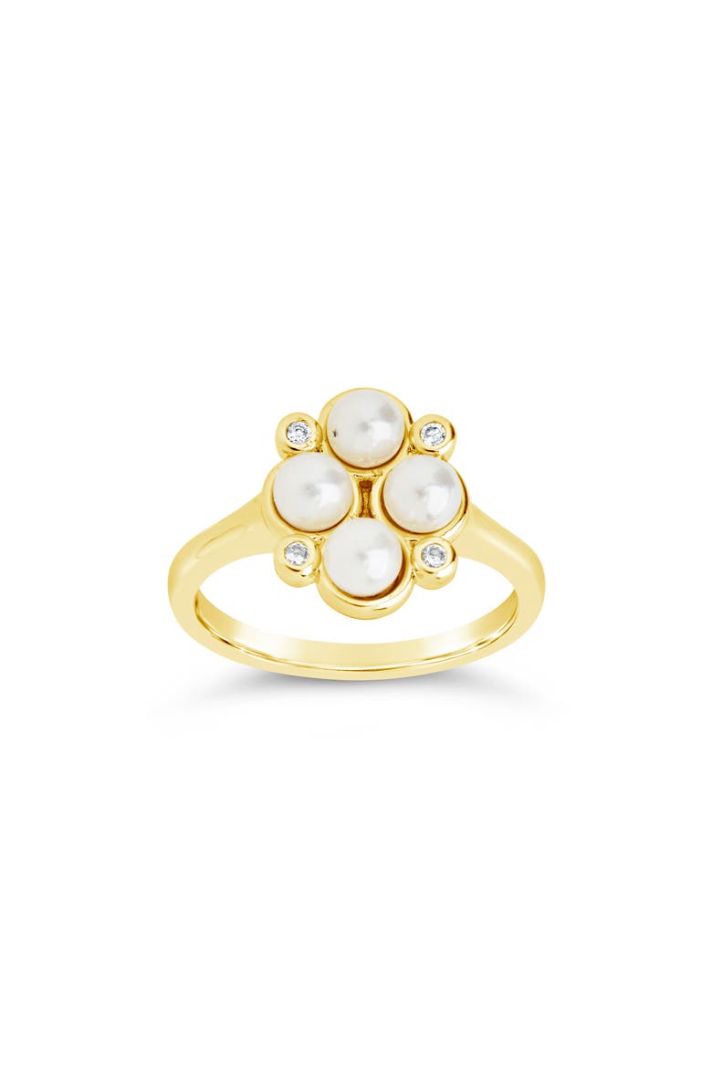 Cosetta Imitation Pearl & CZ Ring, Main, color, GOLD