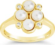 Sterling Forever Cosetta Imitation Pearl & CZ Ring