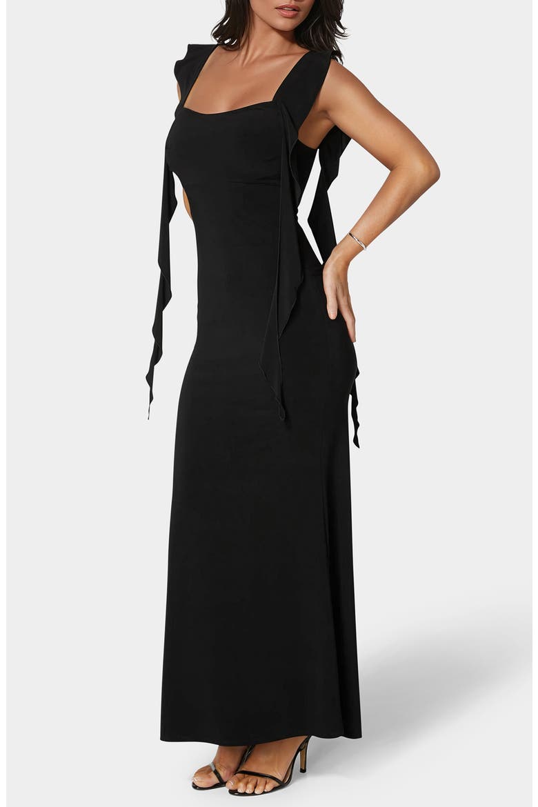 Cascade Ruffle Sleeveless Jersey Maxi Dress, Alternate, color, BLACK