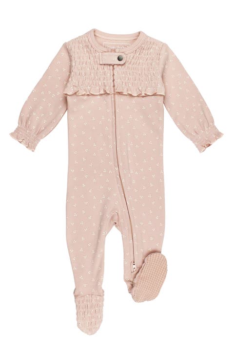 Smocked Organic Cotton Zip Footie (Baby)