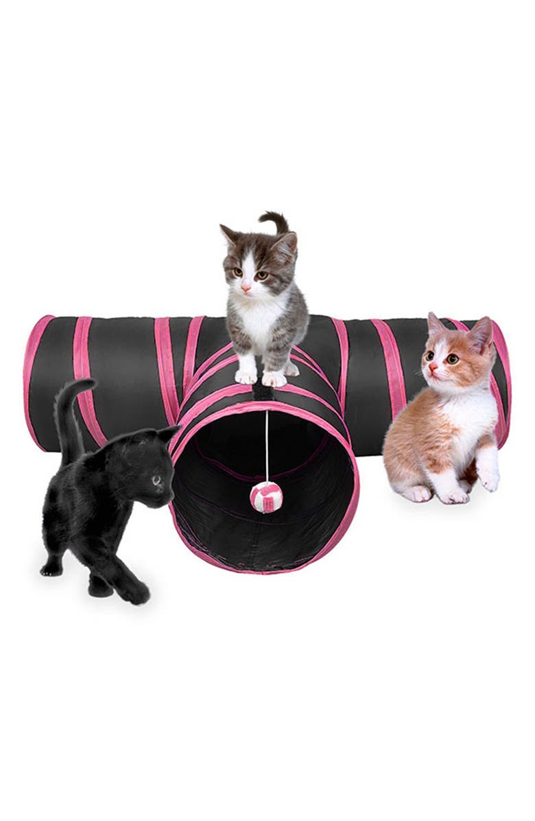 PET LIFE 3-Way Kitting-Go-Seek Cat Tunnel, Alternate, color, Pink/ Black