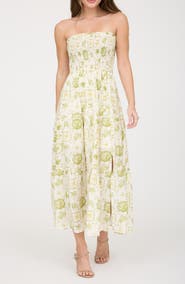 Blu Pepper Tropical Print Strapless Midi Sundress