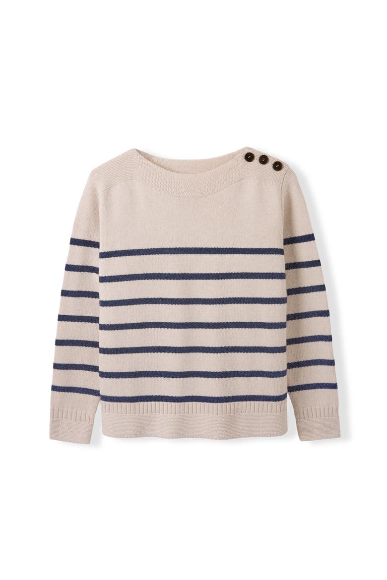 Button Detail Gansey Sweater, Alternate, color, Ecru/Navy Stripe