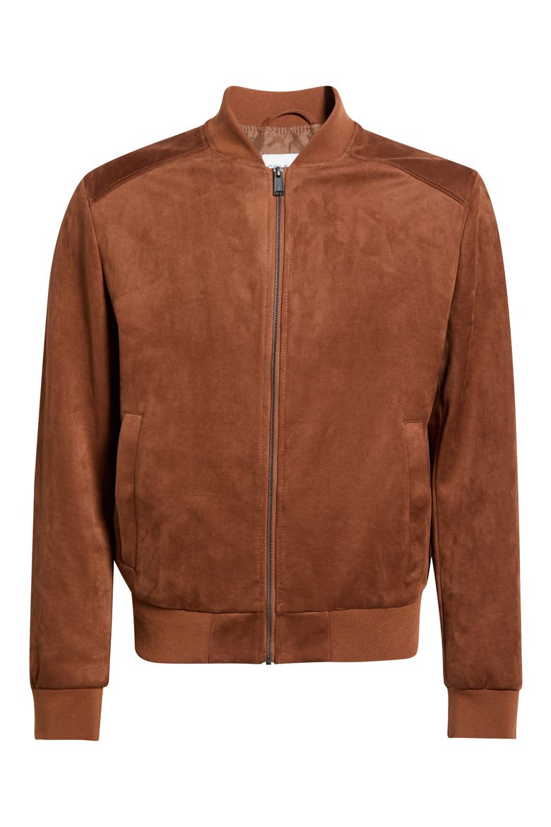 Faux Suede Bomber Jacket, Alternate, color, COGNAC